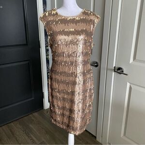 Adrianna Papell Metallic Beaded Cocktail Party Sheath Dress Size 8